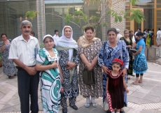 Jamati members pose for an Eid photograph in the courtyard of the Ismaili Centre, Dushanbe.