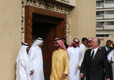 His Highness General Sheikh Mohammed Bin Rashid Al Maktoum, Crown Prince of Dubai and Minister of Defence, United Arab Emirates and Mawlana Hazar Imam leaving the Dubai Museum.
