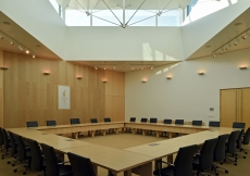 The Council Chamber, under its own skylight, is where the community’s institutions meet. Gary Otte