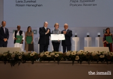 Róisín Heneghan is honoured at the Aga Khan Award for Architecture 2019 Ceremony for her work on the Palestinian Museum in Birzeit.