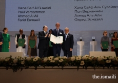 Paul Vercammen is honoured at the Aga Khan Award for Architecture 2019 Ceremony for his work on the Wasit Wetland Centre in Sharjah, UAE.