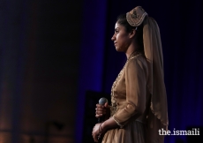 Rapper Sonita Alizadeh performs before receiving an Asia Game Changer Award for using rap music to inspire girls in Afghanistan