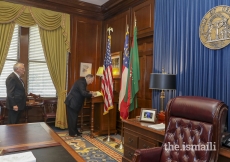 Mawlana Hazar Imam signs the official guestbook in Governor Deal's office at the Capitol in Atlanta, GA.
