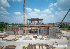 Looking north - drop off area with atrium and north eivan - May 2023