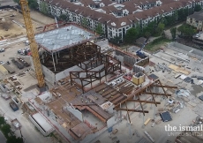 Looking northeast - primary steel for north eivan, central atrium, and drop off area - March 2023