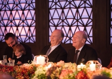 Mawlana Hazar Imam and Prince Amyn share in laughter during Chairman Eboo’s address. Photo: Farhez Rayani