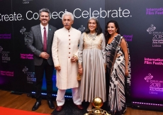 From left to right: Farhez Rayani, Director of the International Film Festival; Actor Naseeruddin Shah; Actress Ratna Pathak; Salima Jiwani Daya, Deputy Director of the International Film Festival.