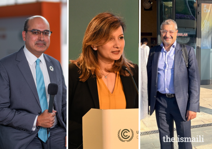 Members of the Jamat were active participants at the UN Climate Conference this year. L to R: Qahir Dhanani; Alida Saleh; Al-Karim Govindji.