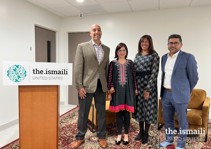 From left: Moderator Faheem Noor Ali, panelists Faheen Allibhoy and Sherina Ebrahim, and Mohsin Somani, Chairman of the Ismaili Professionals Network for the Northeast.