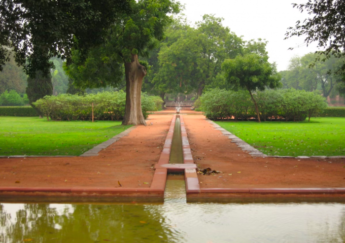 Water flows into a pool at Humayun's Tomb Garden restored by the Aga Khan Trust for Culture, New Delhi, India.