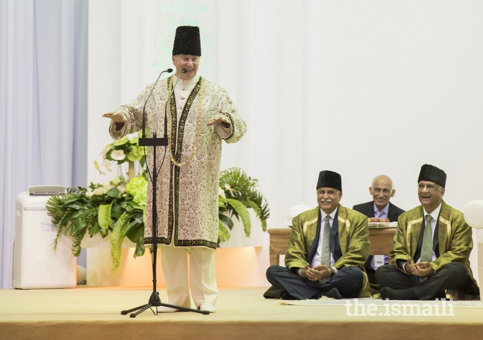 Mawlana Hazar Imam shares a light moment with the Jamat