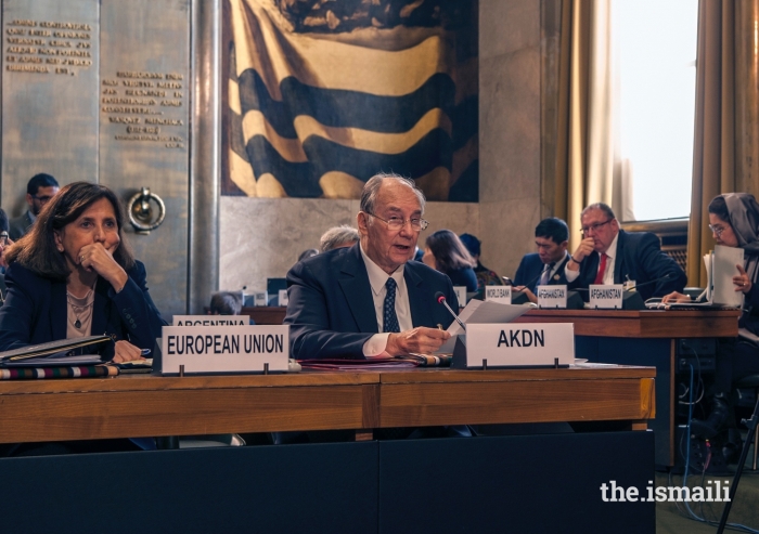Mawlana Hazar Imam delivers his statement on behalf of the Imamat and the AKDN at the UNAMA Geneva Conference on Afghanistan.