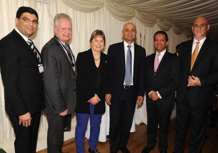 MPs Angie Bray, Eric Ollerenshaw and Secretary of State Sajid Javid, with Ismaili Council President Amin Mawji and other Jamati leaders at the Houses of Parliament Navroz reception. Riaz Kassam