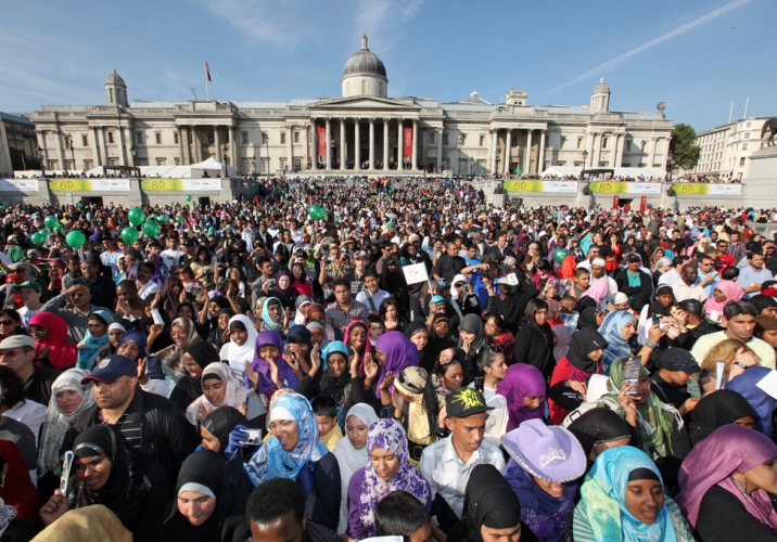 Huge crowds packed Trafalgar Square for Eid celebrations in London.