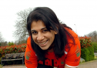 Zahira Virani prepares to run the London Marathon. 