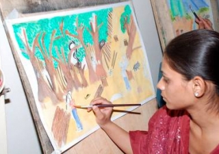 Forest cutting leaves animals homeless: A participant from southern Pakistan expressing herself at the regional competition. 