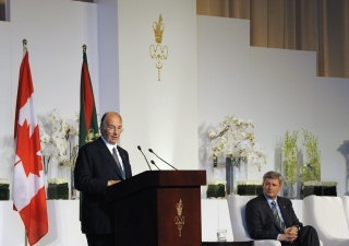 Mawlana Hazar Imam speaking at the Foundation Ceremony, where Prime Minister Stephen Harper was the chief guest.