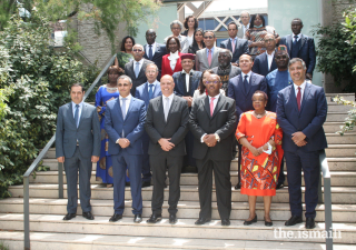 Hosts and guests of the Africa Day celebration at the Ismaili Centre Lisbon, including Ambassadors of African Countries in Portugal, gather for a group photograph.
