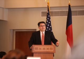 Texas Secretary of State Rolando Pablos delivering the Keynote Address at the Eid Celebration on Saturday, July 8​,​ 2017​,​ at the Ismaili Jamatkhana and Center.