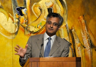 Abyd Karmali, Managing Director and Global Head of Carbon Markets at Bank of America Merrill Lynch, speaking at the Ismaili Centre, London.