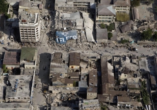 An aerial view of Port-au-Prince&#039;s downtown area demonstrates the extent of damage inflicted by the powerful earthquake that hit the Haitian capital on 12 January.
