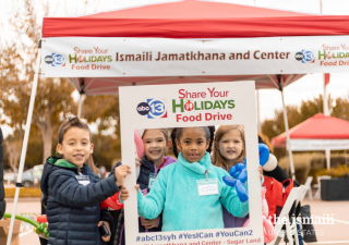 Young members of the community gather at the Share Your Holiday Food Drive at the Ismaili Jamatkhana and Center in Sugar Land.  