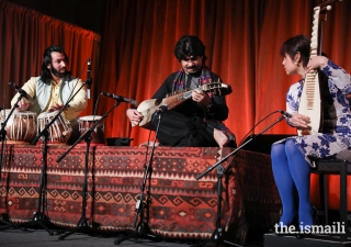 A performance by artists of the Aga Khan Music Initiative Ensemble – Homayoun Sakhi on the Afghan rubab, Salar Nader on the tabla, and Wu Man on the pipa.