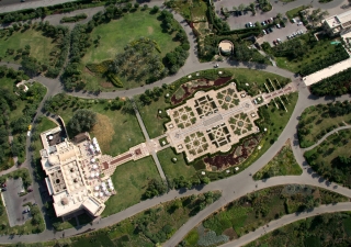 Aerial view over the Citadel View Restaurant, central spine and formal garden.