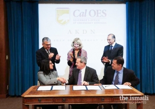 Cal OES Secretary Mark Ghilarducci joins the Aga Khan Development Network and Firoz Verjee, Disaster Risk Management Coordinator, and Shahin Karim, Focus Humanitarian Assistance USA Chair, in signing a Memorandum of Understanding between the AKDN and Cal OES in 2013.