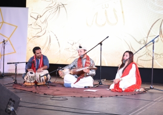 Participants collaborate their musical talents using the tabla and rabob, both instruments of Persian influence