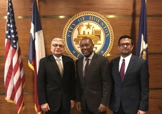 Sylvester Turner, Mayor of Houston meets with Dr. Barkat Fazal, President of the Council for the United States, and Murad Ajani, President of the Council for Southwest, in preparation for Mawlana Hazar Imam's Visit. 