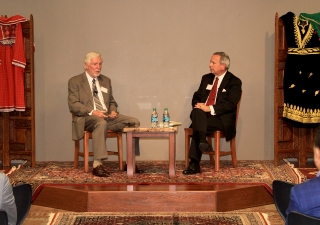Lee Hilling, Chairman of the French Medical Institute for Children (FMIC) with Stephen Love, President of the Dallas-Fort Worth Hospital Council, at the Ismaili Jamatkhana, Plano.