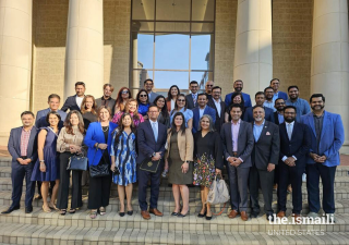 Members of the Ismaili community, Ismaili Council for the USA and Southwestern USA gather in front of Sugar Land City Hall.