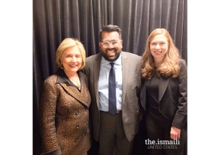 Rayhaan backstage after working an event for former US Secretary of State Hillary Clinton, and her daughter, author Chelsea Clinton.