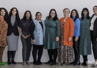 [Left to right): Farrah Fazal, Saima Habib, Salima Bhimani PhD, Zeenat Bhamani, Aziza Hasan, Edina Lekovic, Nadia Allaudin CIMA, Farah Merani, and Alysha Kassam Mukhida.