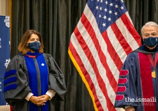 Dr. Faiza Khoja seen with Marc A. Nigliazzo, President of the Texas A&M University, Central Texas, at the Commencement Ceremony.