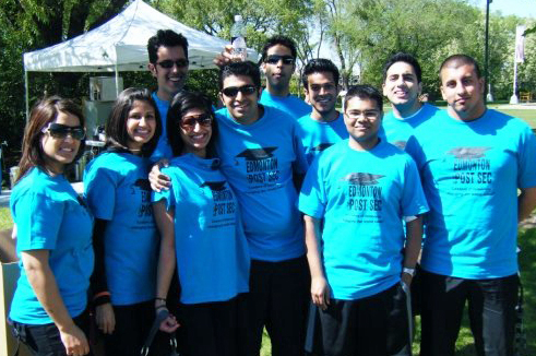 Students gather for a photo at the 25th World Partnership Walk in Edmonton. Photo: Courtesy of Irfan Devji