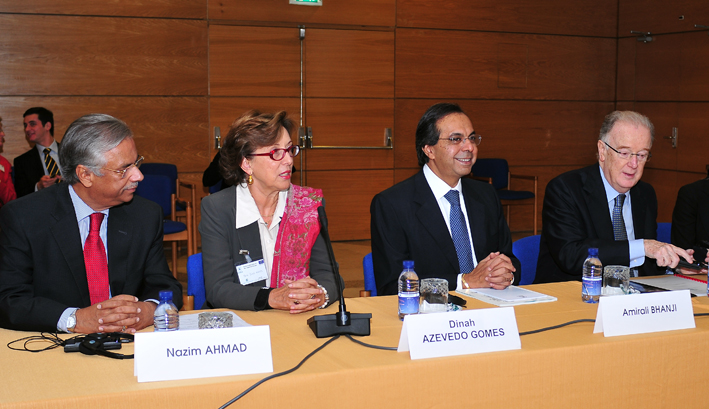 AKDN Representative Nazim Ahmad, Dinah Azevedo Gomes, Ismaili Council for Portugal President Amirali Bhanji, and UN High representative for the Alliance of Civilizations Dr Jorge Sampaio participate in the proceedings of the 2009 Lisbon Forum hosted at the Ismaili Centre, Lisbon. Photo: Courtesy of the Ismaili Council for Portugal