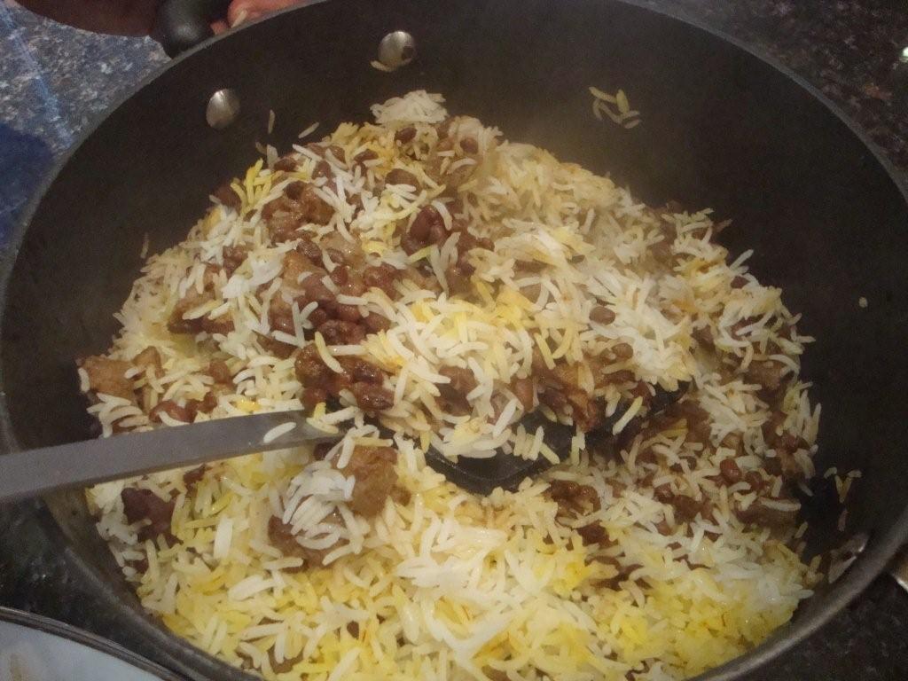 The crispy, burnt rice at the bottom of a pot of Lubia Pilau is a sought-after delicacy! Photo: Nazma Lakhani