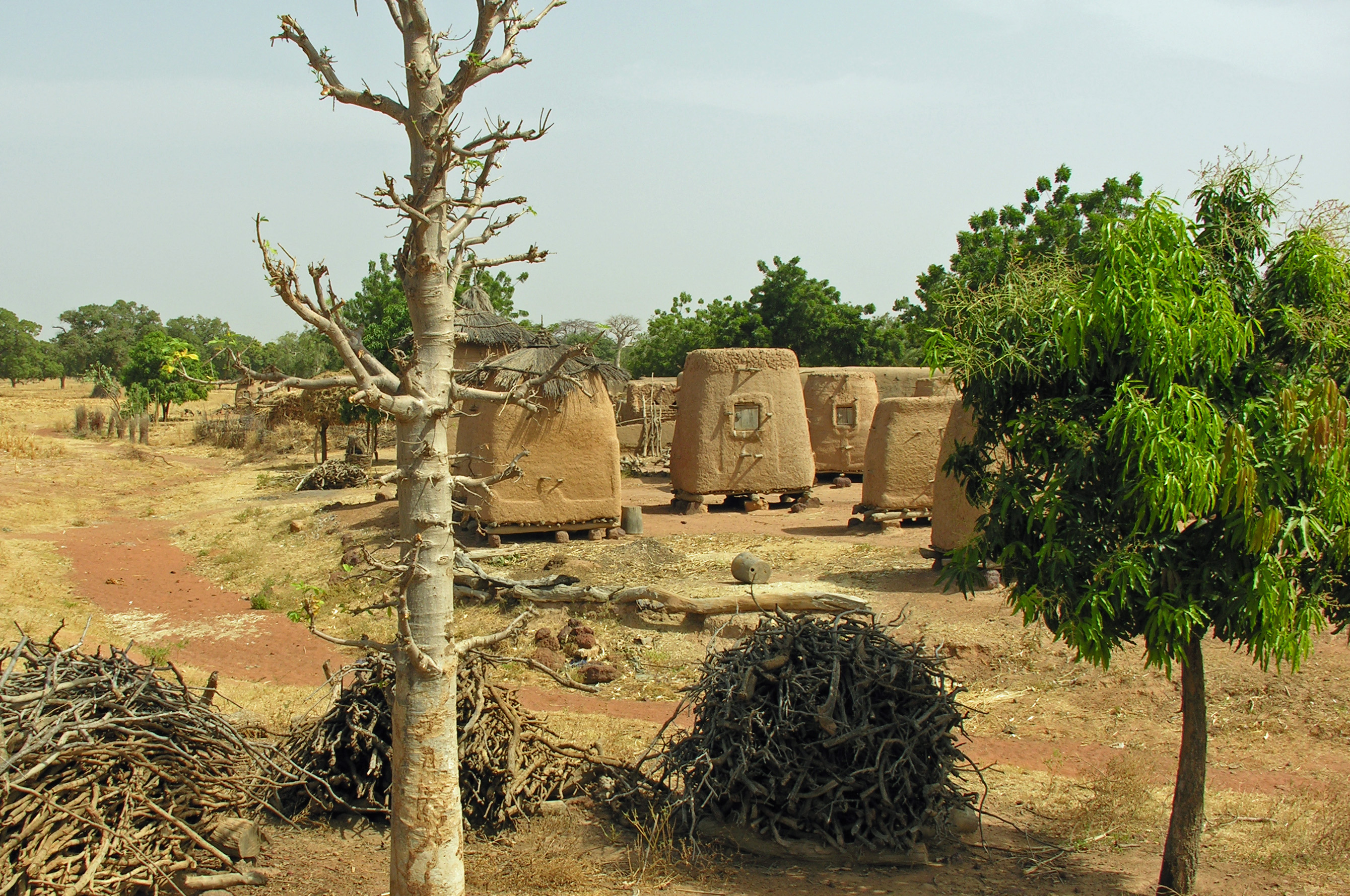 Traditional mud-bricked granaries in Mali are used to store cereals between harvests. They are built above the ground to protect the grain from rodents and damp, and sometimes have finely decorated doors. Photo: Courtesy of AKDN