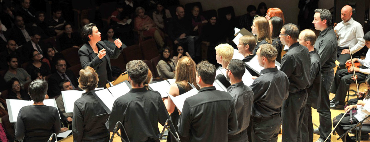 Andrea Brown conducting the Morley Chamber Choir singers at Cadogan Hall. Photo: Naveed Osman