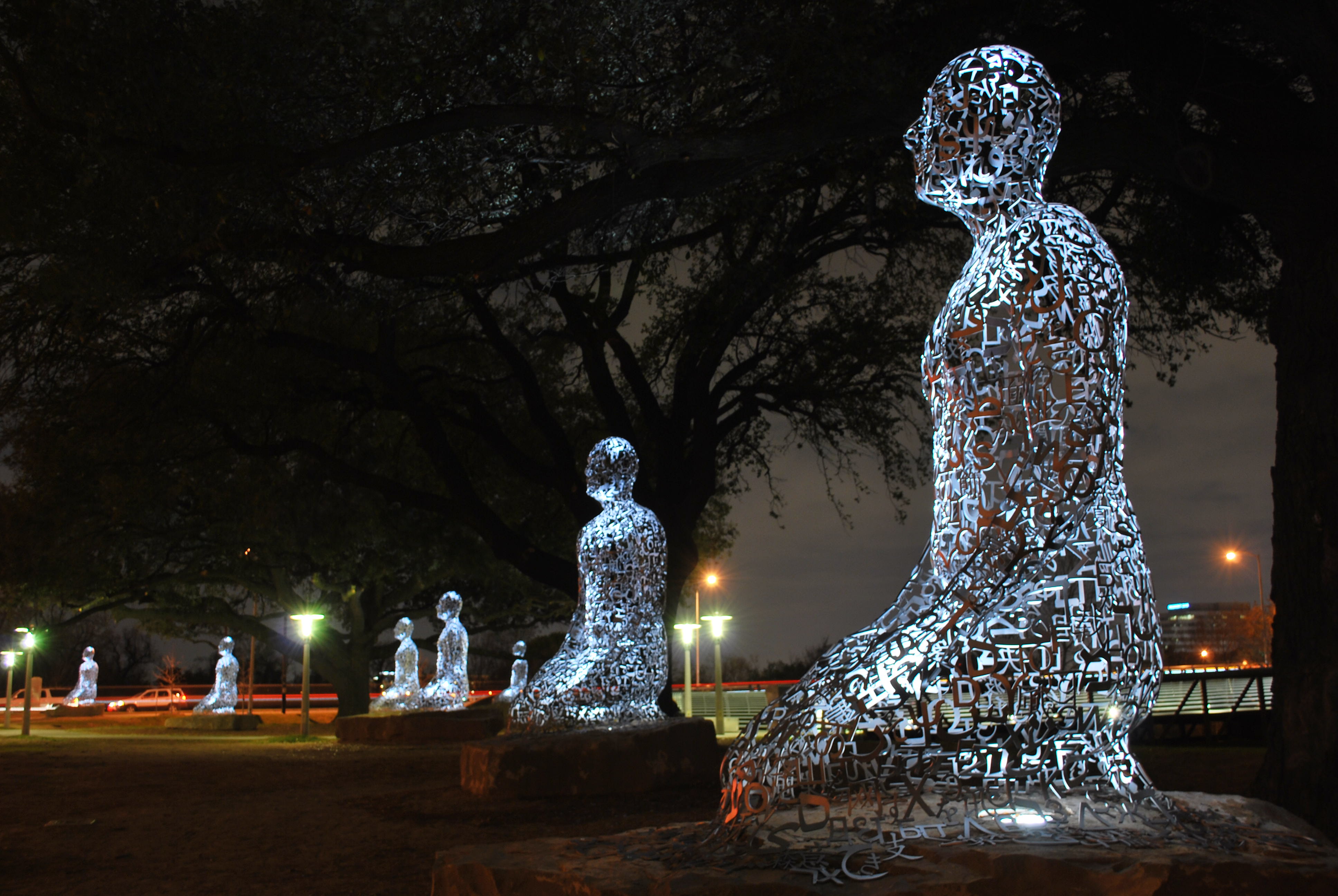 A view of the Tolerance sculptures along Allen Parkway at night time. Photo: Zahid Alibhai